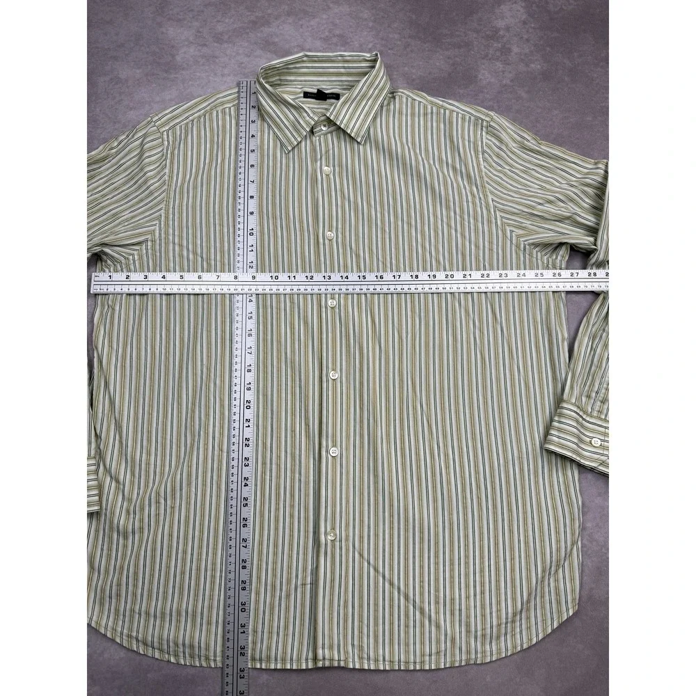 VTG Banana Republic Button Up Long Sleeve Shirt Mens 2XL Green Striped Hong Kong